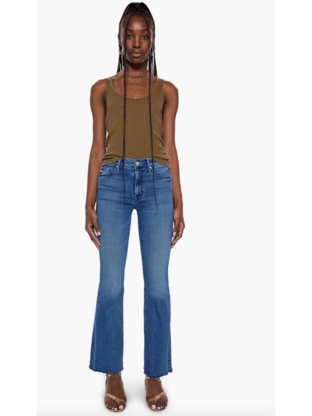 MOTHER The Weekender Fray Ankle Flare Raw Hem Jeans in I Wet My Plants.